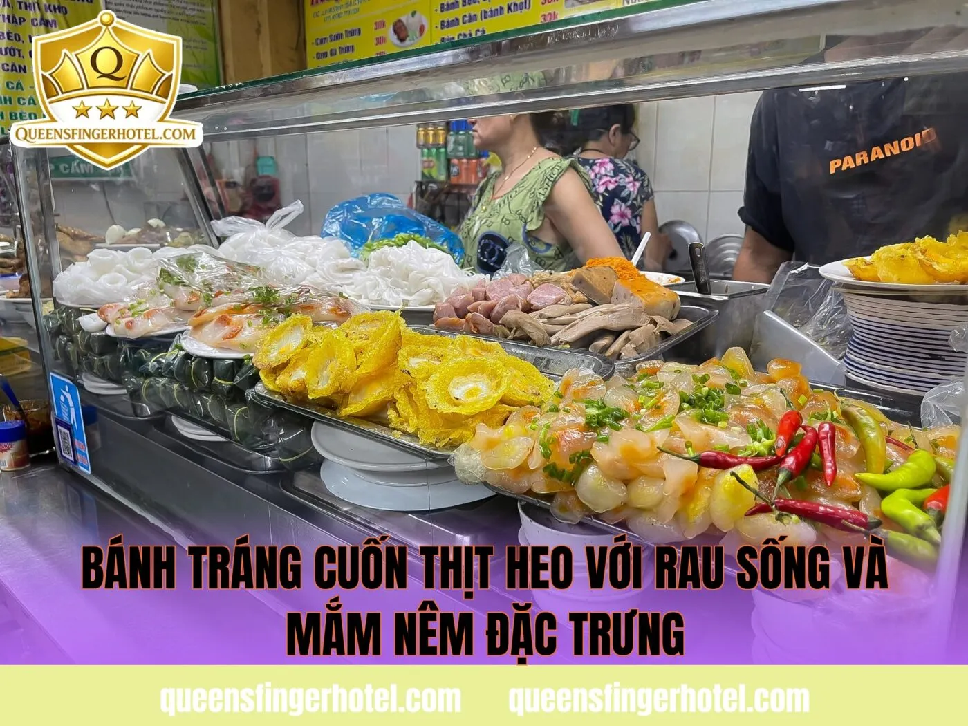 bánh tráng cuốn thịt heo với rau sống và mắm nêm đặc trưng