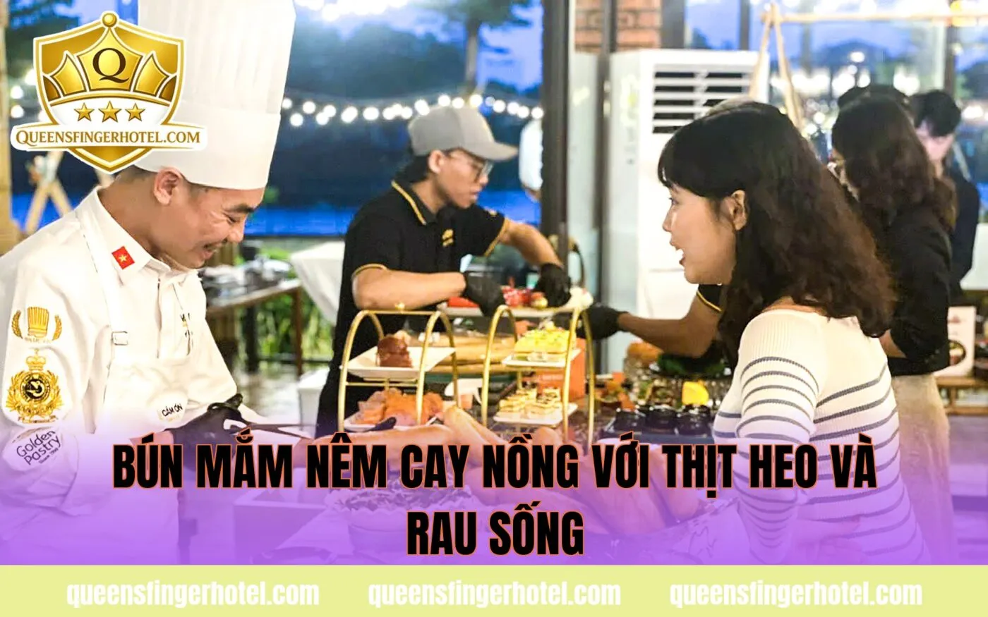 bún mắm nêm cay nồng với thịt heo và rau sống